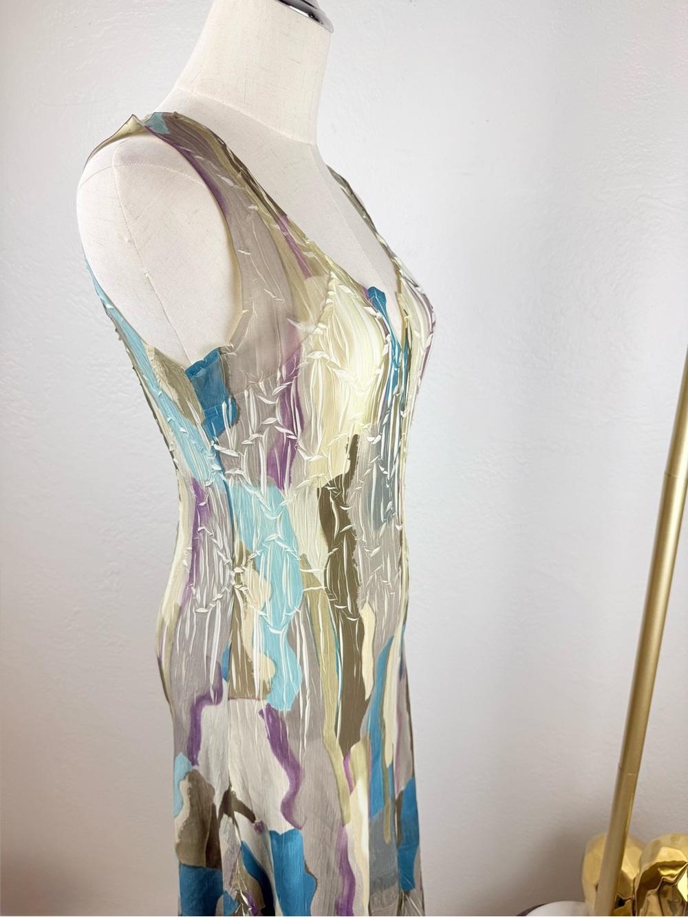 Komarov WhimsiGoth Hand Pleated Abstract Midi Dress Blue Green Purple S USA - Picture 8 of 14